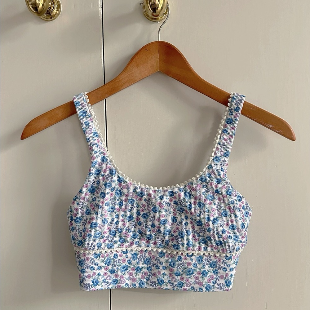 Girls Beach Riot x Loveshackfancy floral athletics bra